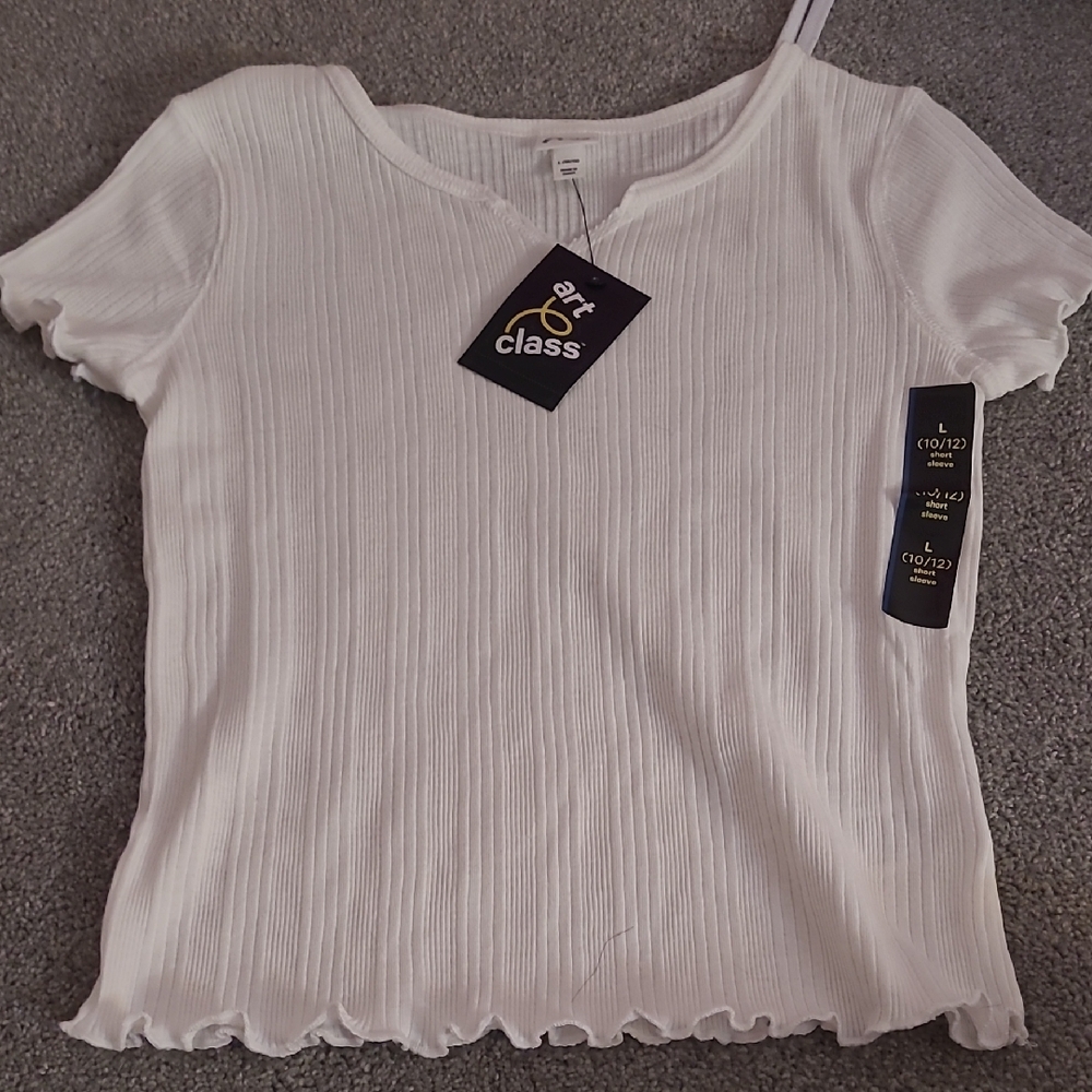 Art Class White Ribbed Short Sleeve T-Shirt